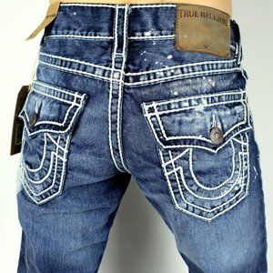 TRUE RELIGION 42 NWT Ricky Ropestitch Bleach Jeans